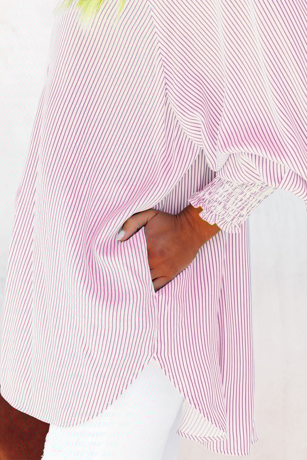 🏆️Mid-length smocked shirt with striped lapel and oversized drawdown sleeves-SLOOSELYK