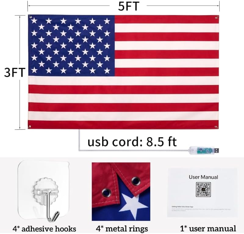 🔥ON SALE - 50% OFF🔥3x5 FT American Flag Lights with App & Remote Control, Double-sided Waterproof