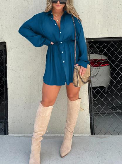 🔥Women's Solid Color Long Sleeve Shirt Dress