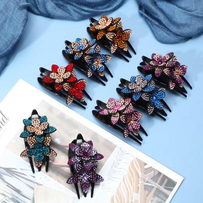 Rhinestone Double Flower Hair Clip-SLOOSELYK