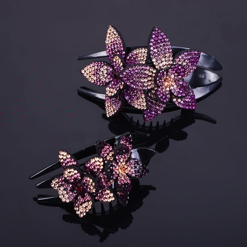 Rhinestone Double Flower Hair Clip-SLOOSELYK