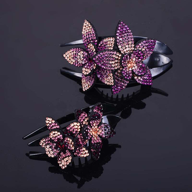 Rhinestone Double Flower Hair Clip-SLOOSELYK