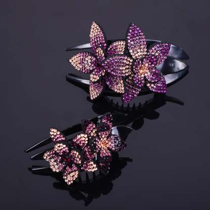 Rhinestone Double Flower Hair Clip-SLOOSELYK