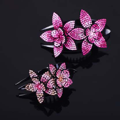Rhinestone Double Flower Hair Clip-SLOOSELYK