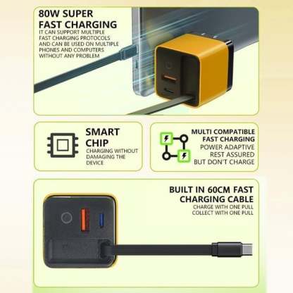 ✨- 3 in 1 Charger Retractable 80W MAX Fast