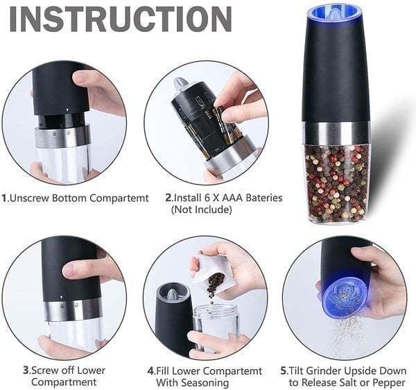 Automatic Electric Gravity Induction Salt and Pepper Grinder-SLOOSELYK