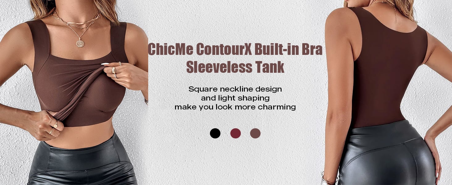 CHICME Built-in Bra Seamless Tank Top Layering Shirt Shapewear Tops CHICME Built-in Bra Seamless Tank Top Layering Shirt Shapewear Tops