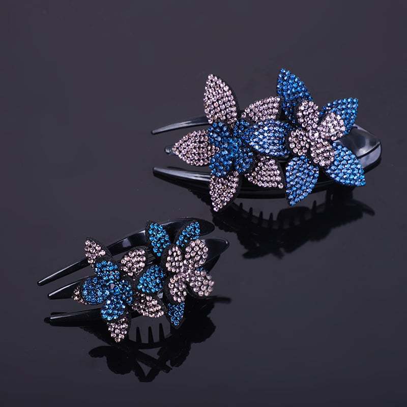 Rhinestone Double Flower Hair Clip-SLOOSELYK