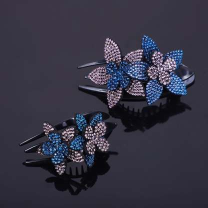 Rhinestone Double Flower Hair Clip-SLOOSELYK