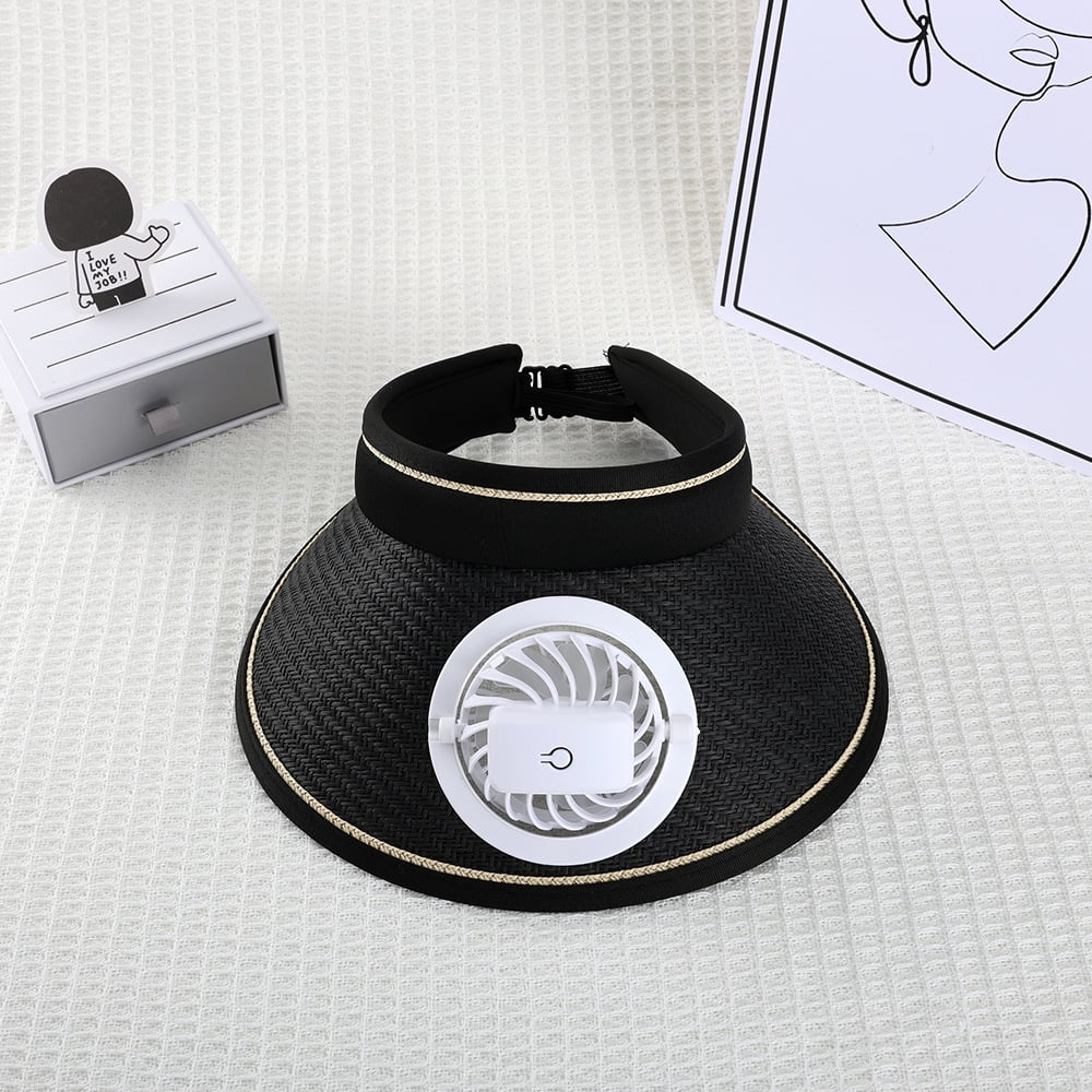 Sun hat with fan, hollow top, large brim, three-level adjustable
