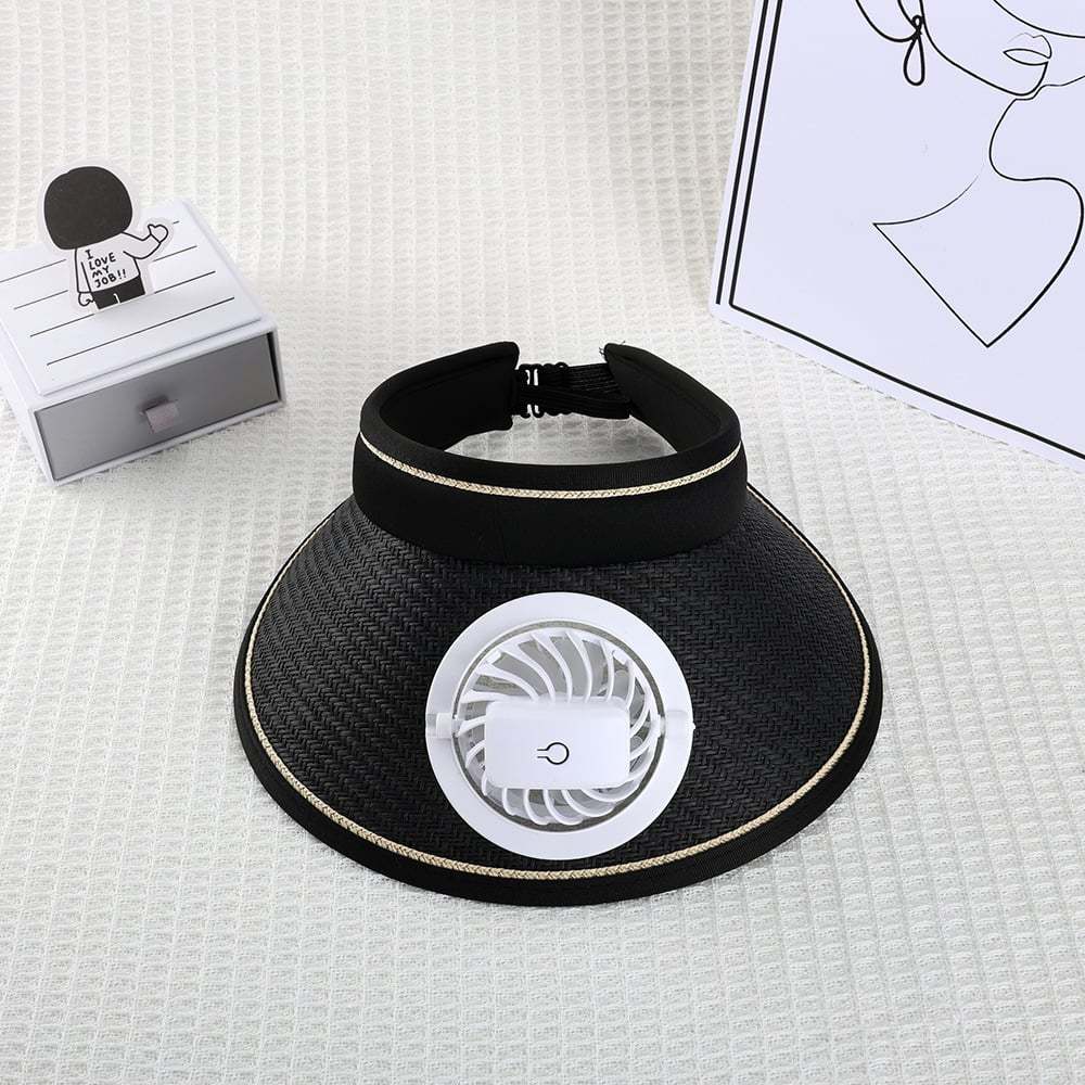 Sun hat with fan, hollow top, large brim, three-level adjustable