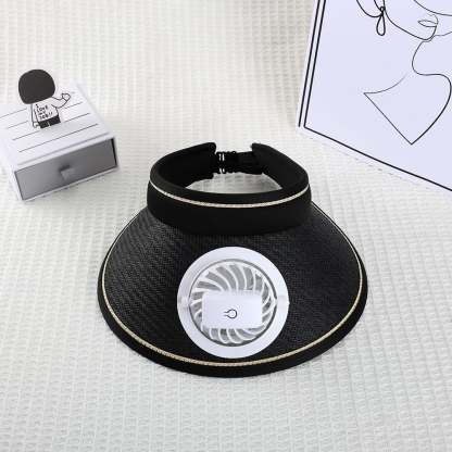 Sun hat with fan, hollow top, large brim, three-level adjustable