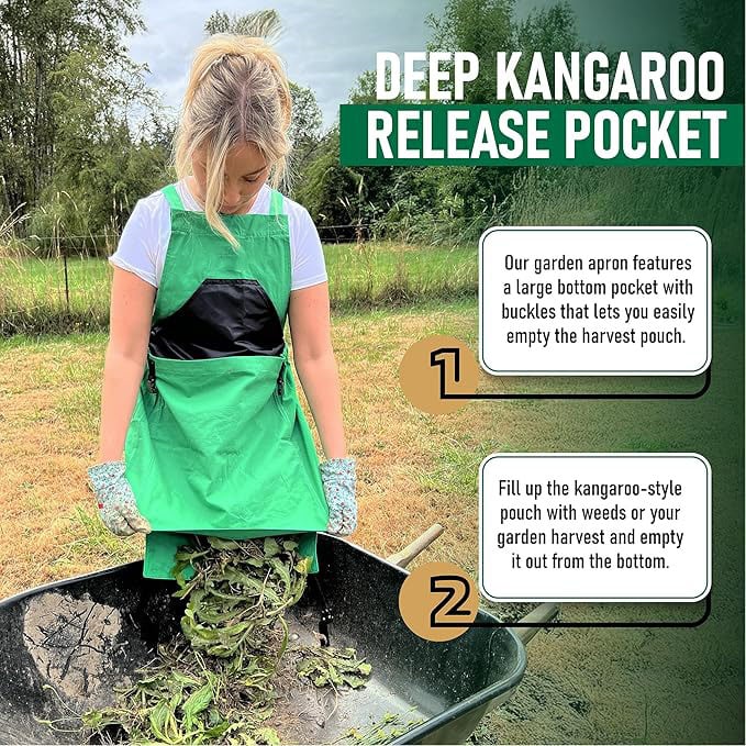 Cross Back Gardening Apron With Deep Kangaroo Release Pockets