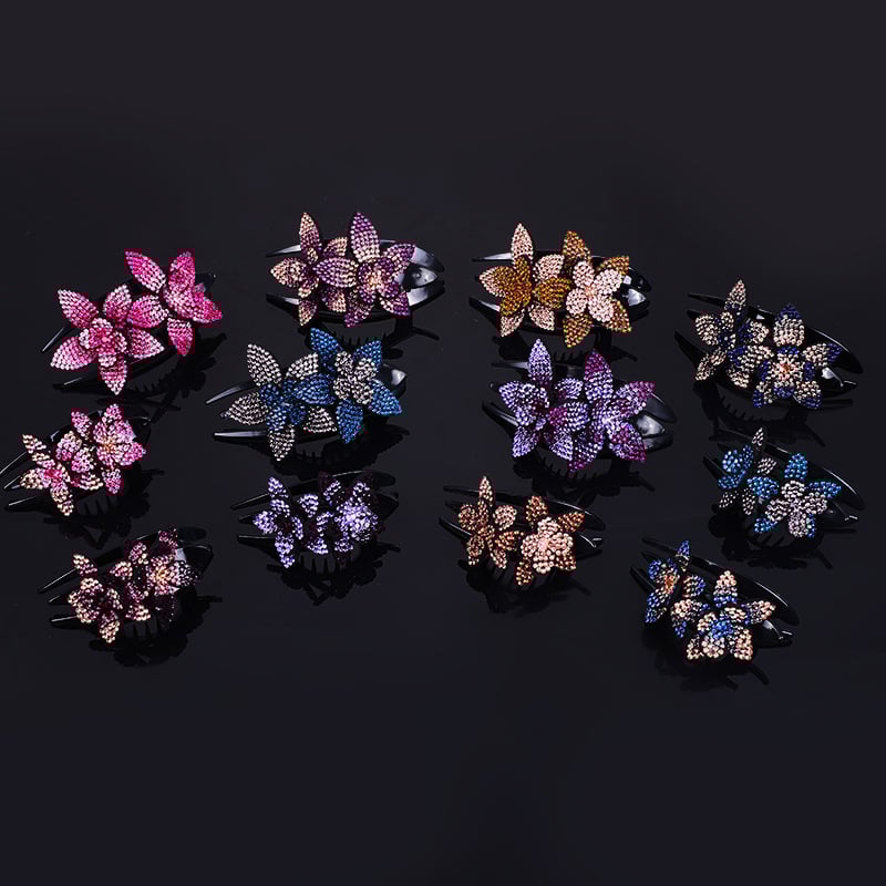 Rhinestone Double Flower Hair Clip-SLOOSELYK