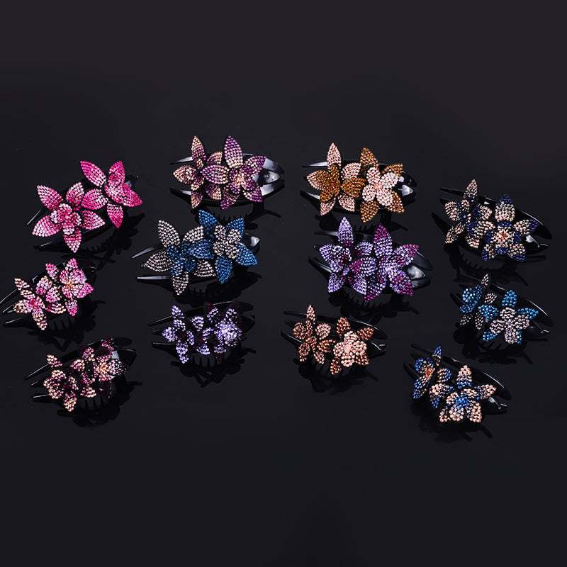 Rhinestone Double Flower Hair Clip-SLOOSELYK