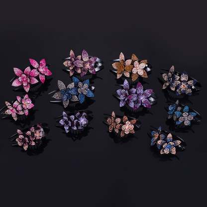 Rhinestone Double Flower Hair Clip-SLOOSELYK