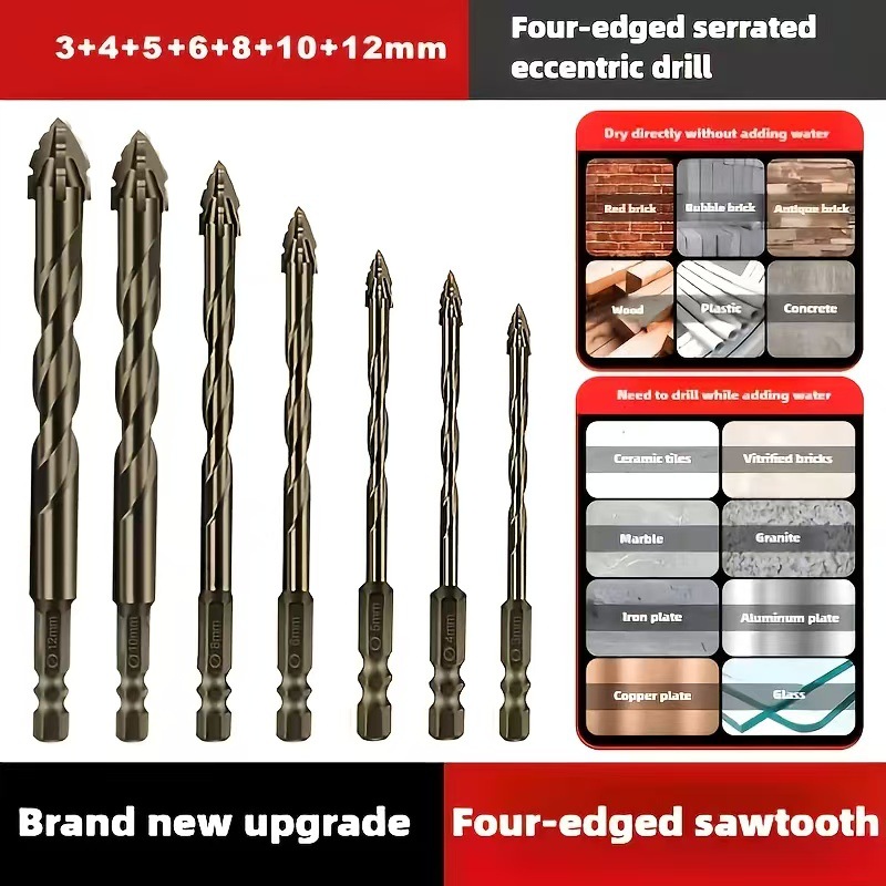 🔥New Four-Flute Sawtooth Eccentric Drill Bit Set(1 Set 6 PCS) 🔥