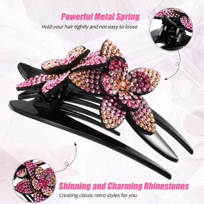 Rhinestone Double Flower Hair Clip-SLOOSELYK