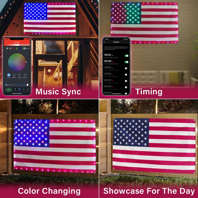 🔥ON SALE - 50% OFF🔥3x5 FT American Flag Lights with App & Remote Control, Double-sided Waterproof