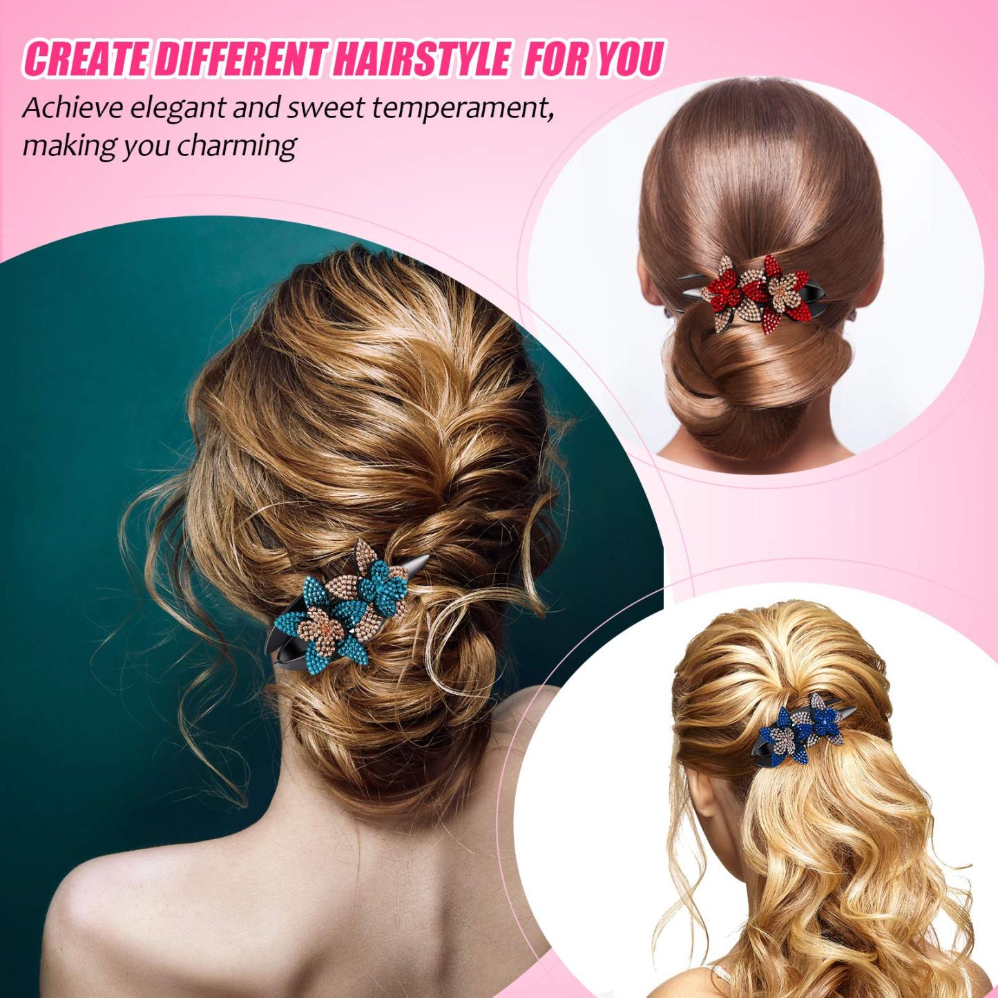 Rhinestone Double Flower Hair Clip-SLOOSELYK