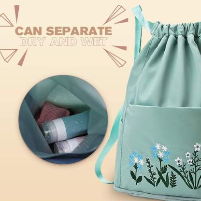 🔥49% OFF🔥Foldable Waterproof Drawstring Large Capacity Embroidered Backpack-SLOOSELYK