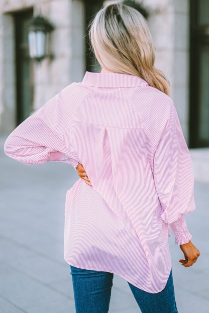 🏆️Mid-length smocked shirt with striped lapel and oversized drawdown sleeves-SLOOSELYK