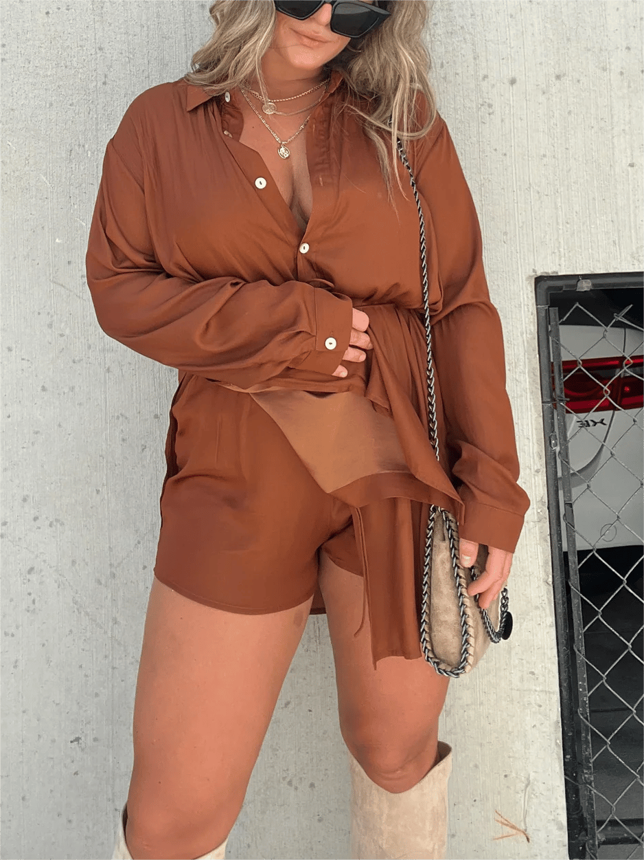 🔥Women's Solid Color Long Sleeve Shirt Dress