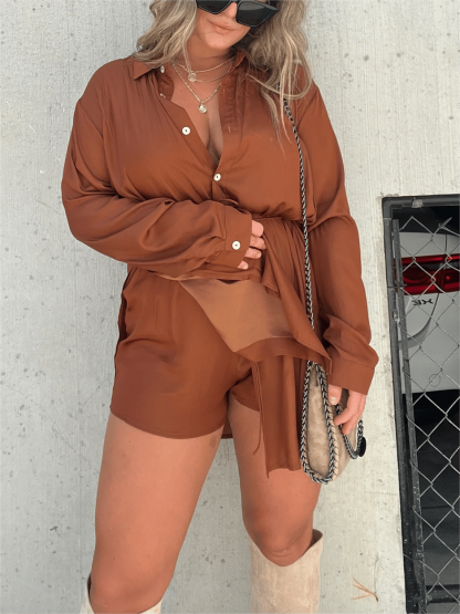 🔥Women's Solid Color Long Sleeve Shirt Dress