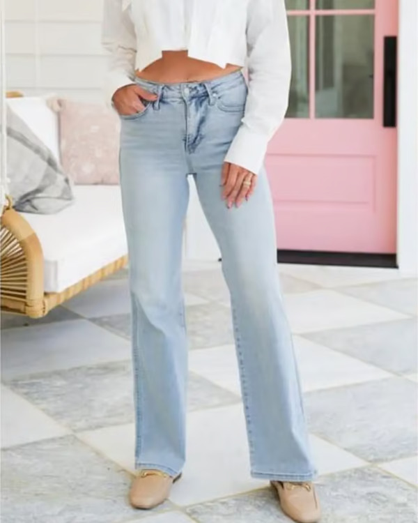 🏆LAST DAY SALE 50% OFF - Plus Size High Rise Vintage Wash Straight Leg Jeans