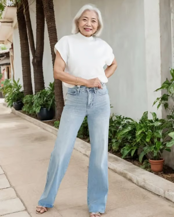 🏆LAST DAY SALE 50% OFF - Plus Size High Rise Vintage Wash Straight Leg Jeans