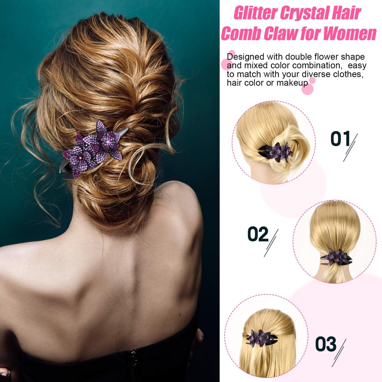 Rhinestone Double Flower Hair Clip-SLOOSELYK
