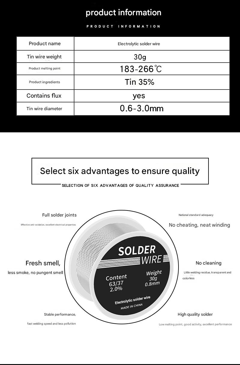 Low Temperature High Purity Rosin Core Solder Wire (30g Small Roll, 0.8mm)