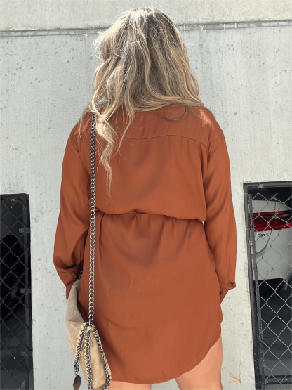 🔥Women's Solid Color Long Sleeve Shirt Dress