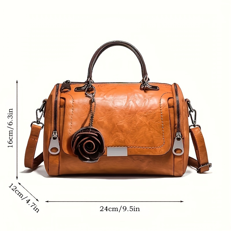 Women’s Vintage Rose Boston Bag – Large Capacity Crossbody Shoulder Purse
