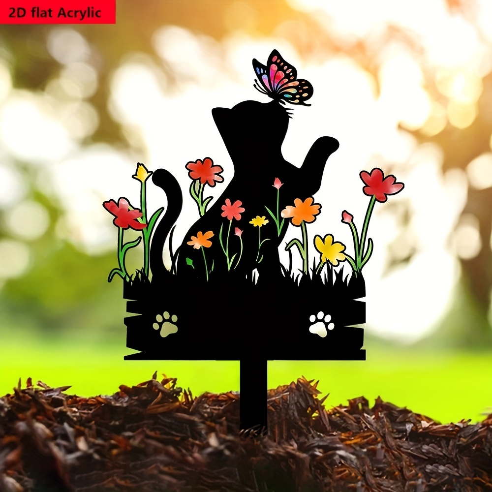 In Loving Memory Cat Garden Stake – Floral Pet Memorial Plaque