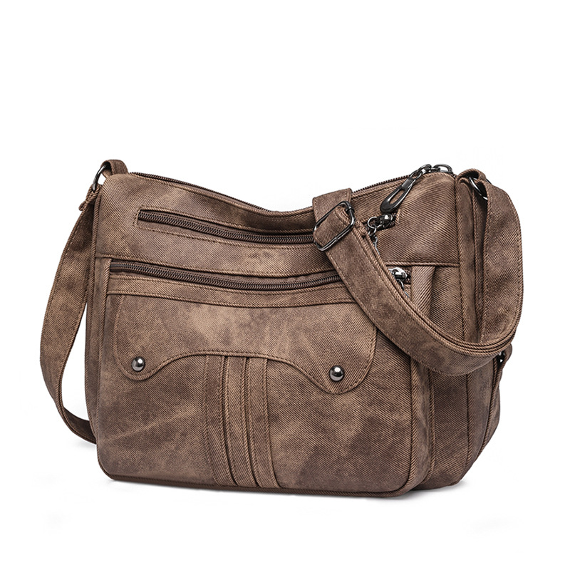 Women’s Multi-Zip Shoulder Bag – Lightweight Vintage Crossbody Purse