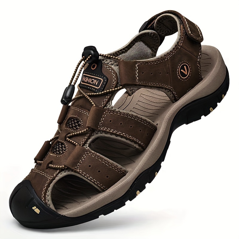 Men’s Genuine Leather Closed-Toe Sandals – Adjustable Buckle & Non-Slip Comfort