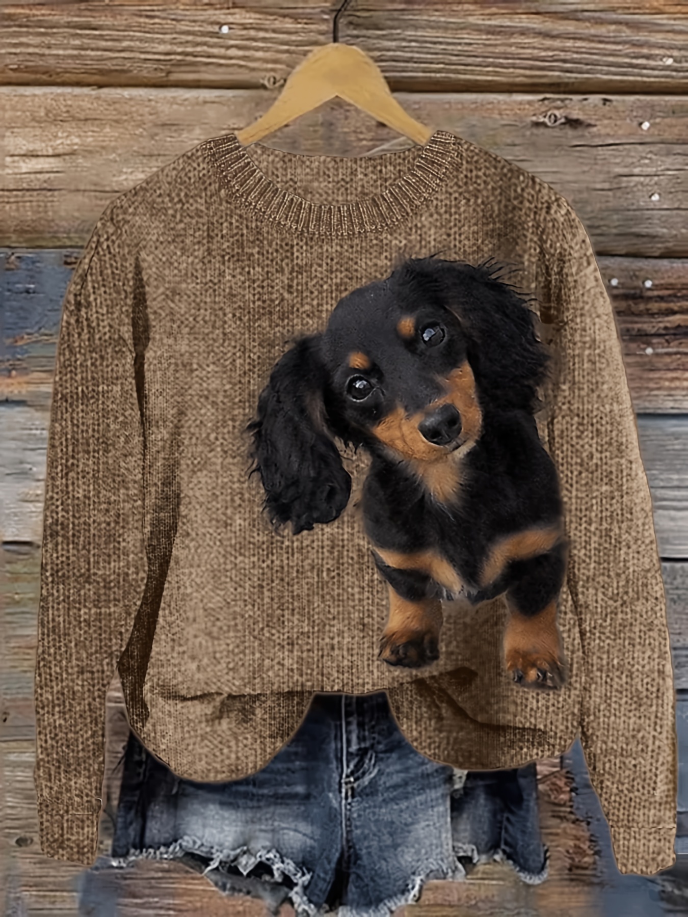 Women’s Cozy Dachshund Print Sweater – Warm Fall/Winter Pullover for Dog Lovers