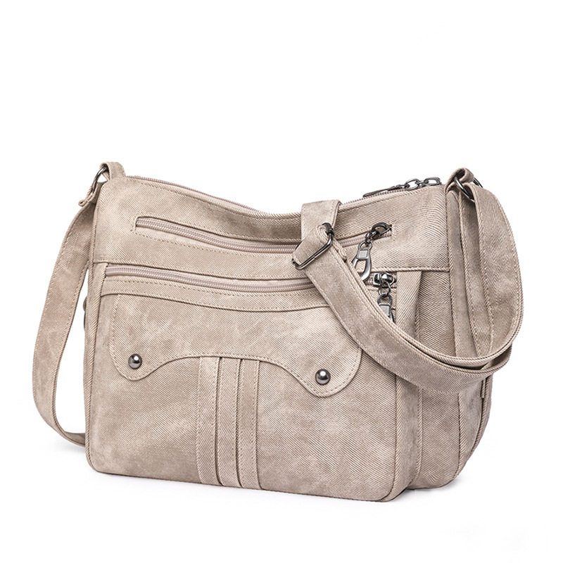 Women’s Multi-Zip Shoulder Bag – Lightweight Vintage Crossbody Purse