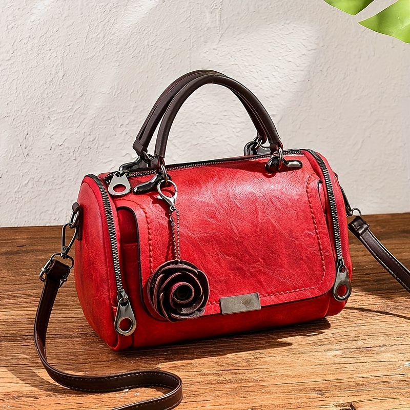 Women’s Vintage Rose Boston Bag – Large Capacity Crossbody Shoulder Purse