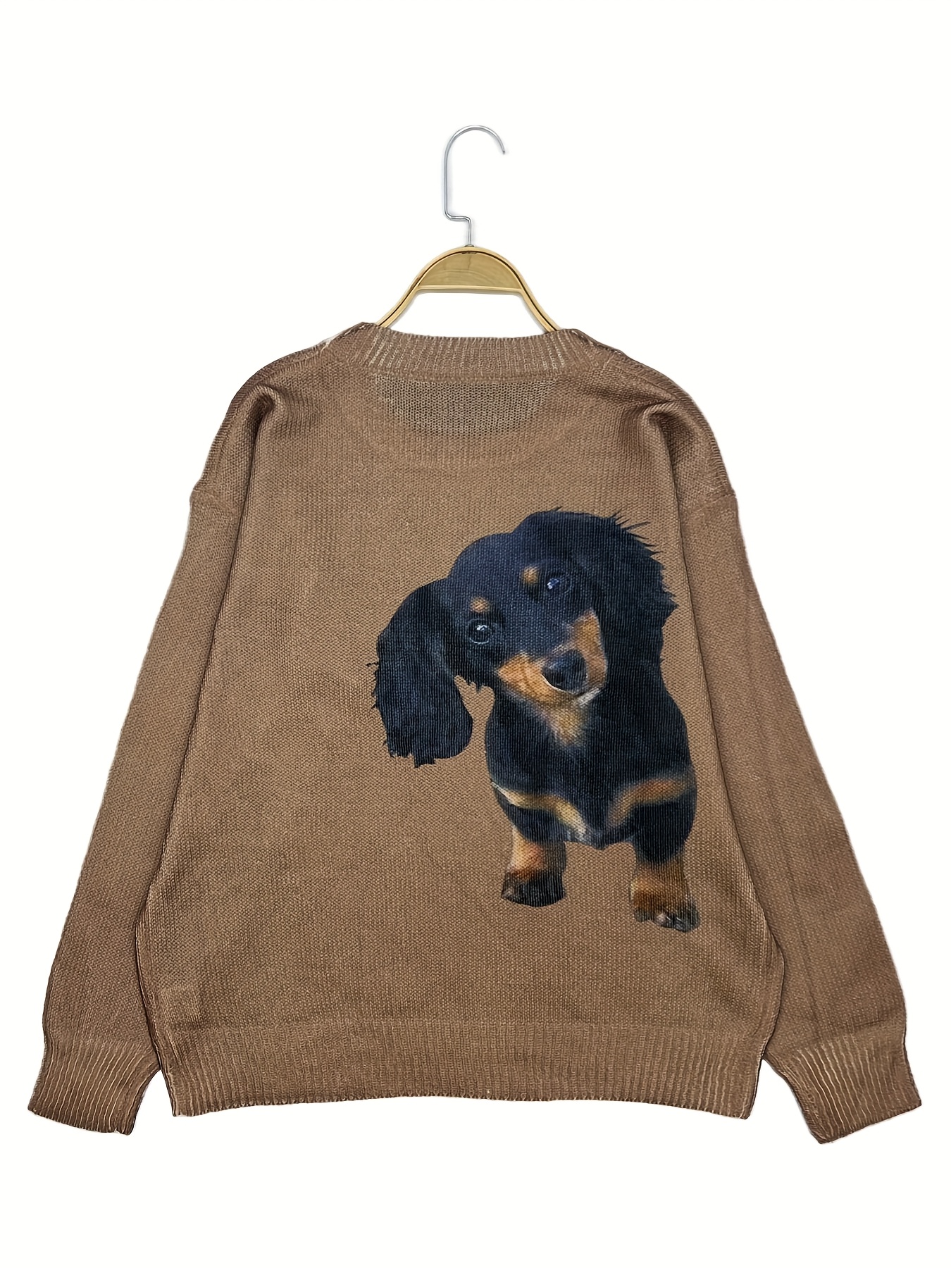 Women’s Cozy Dachshund Print Sweater – Warm Fall/Winter Pullover for Dog Lovers