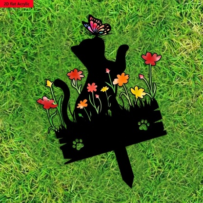 In Loving Memory Cat Garden Stake – Floral Pet Memorial Plaque