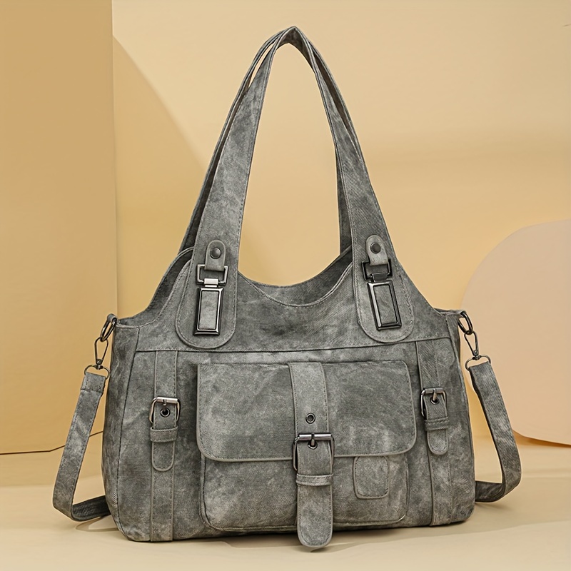 Women’s Vintage Tote Bag – Large Capacity Shoulder Purse with Detachable Strap