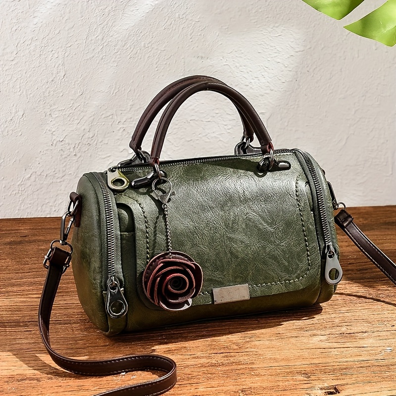 Women’s Vintage Rose Boston Bag – Large Capacity Crossbody Shoulder Purse