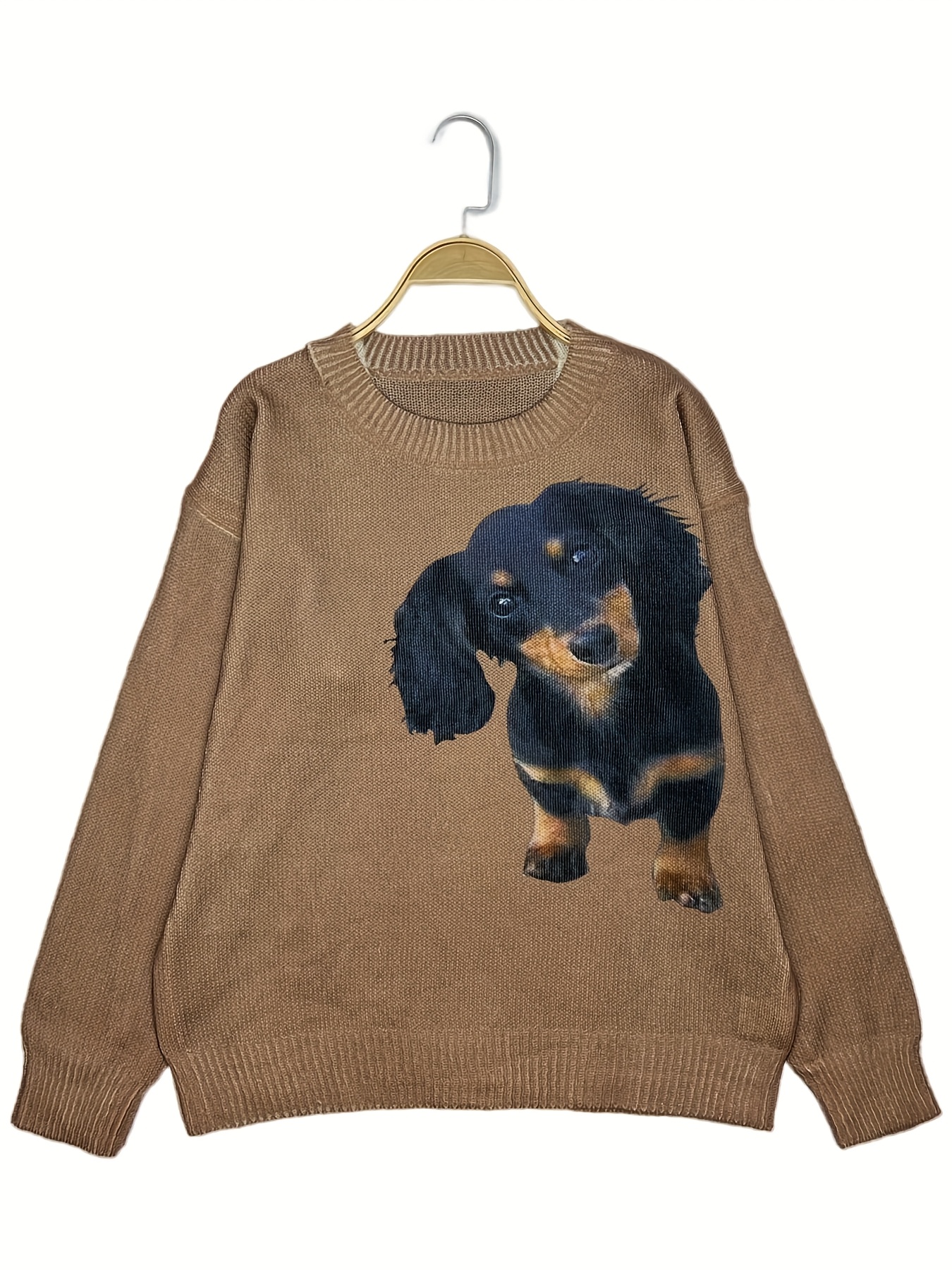 Women’s Cozy Dachshund Print Sweater – Warm Fall/Winter Pullover for Dog Lovers