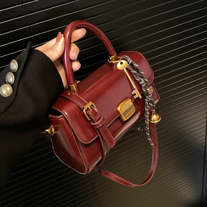 Women’s Vintage Mini Handbag – Elegant Burgundy Top Handle Crossbody Purse
