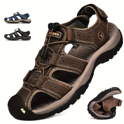 Men’s Genuine Leather Closed-Toe Sandals – Adjustable Buckle & Non-Slip Comfort
