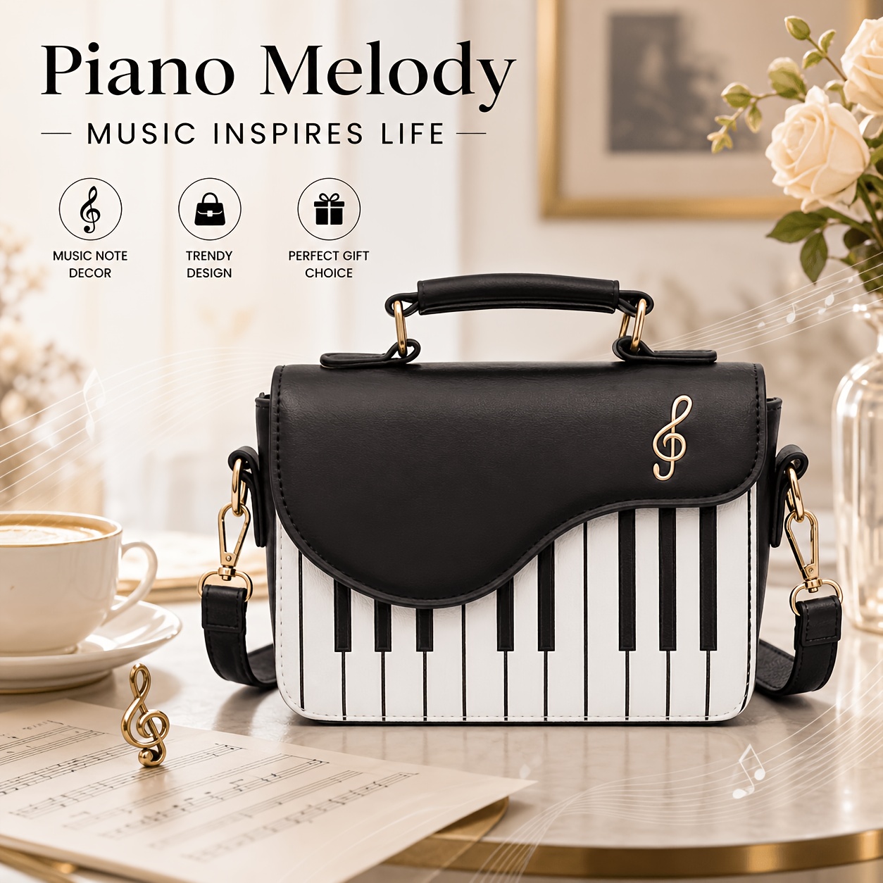 Piano Key Handbag – Unique Music-Inspired Shoulder Bag for Women