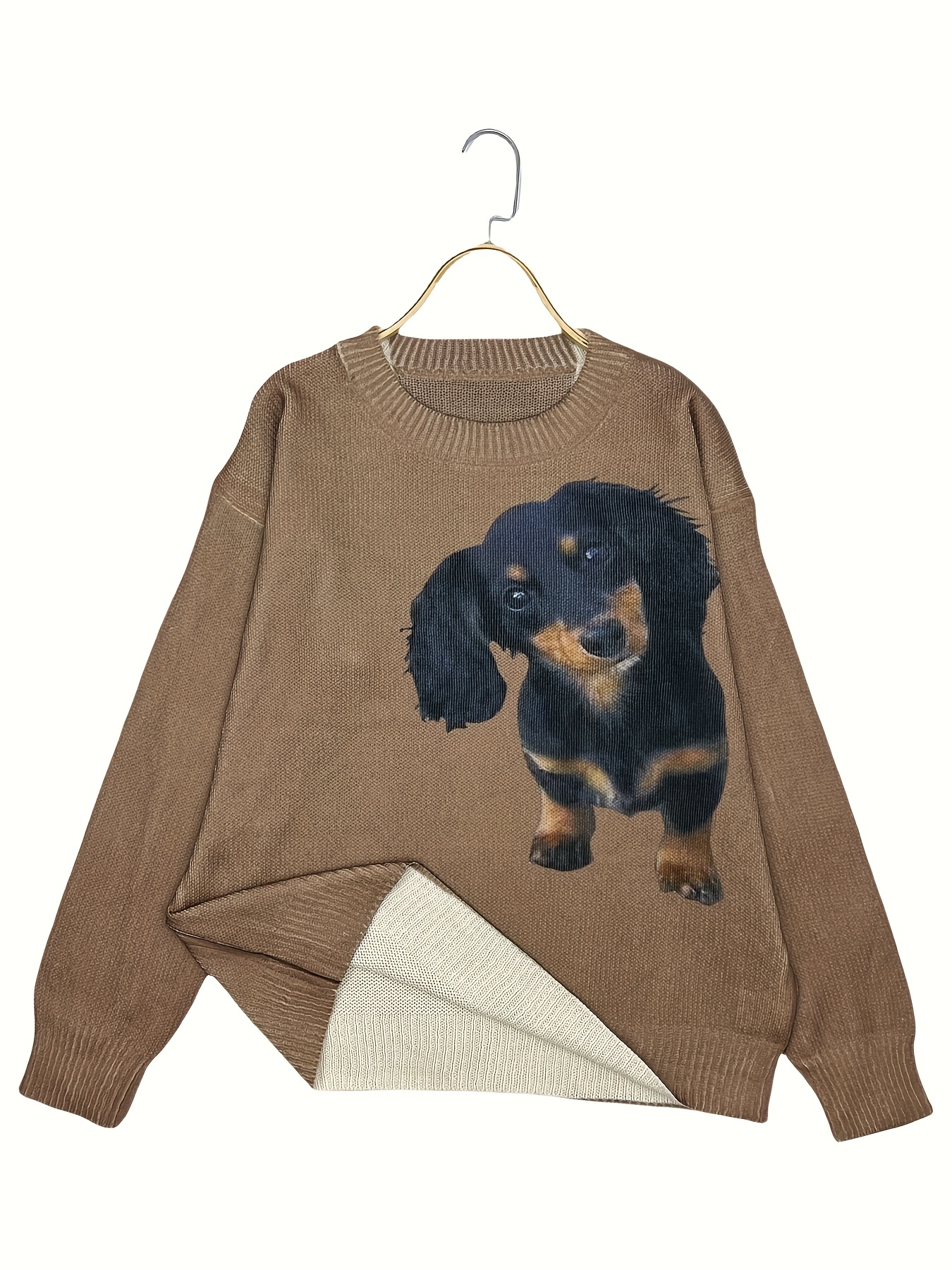Women’s Cozy Dachshund Print Sweater – Warm Fall/Winter Pullover for Dog Lovers