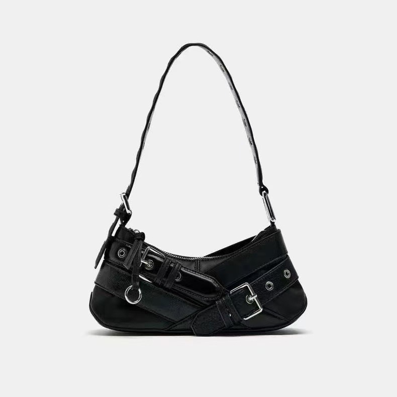 Women's Vintage Moto Shoulder Bag – Retro Buckle Hobo Purse